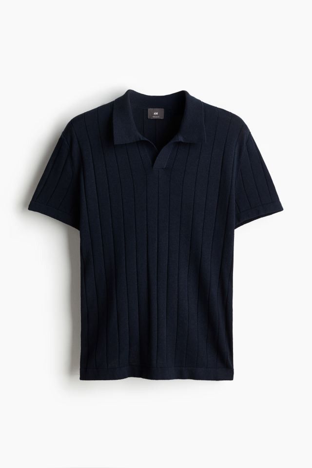 Capri Ribbed Knit Polo | knit polo shirt men, ribbed cotton polo, navy polo top, old money shirts