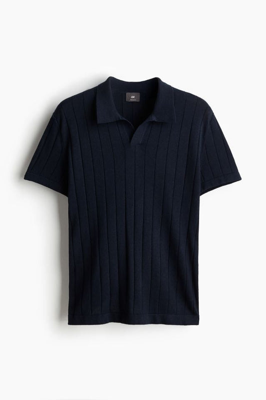 Capri Ribbed Knit Polo | knit polo shirt men, ribbed cotton polo, navy polo top, old money shirts